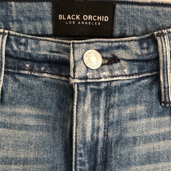 Black Orchid Bardot Straight Fray Jeans Silver Paint Embellished 24 - Picture 2 of 14